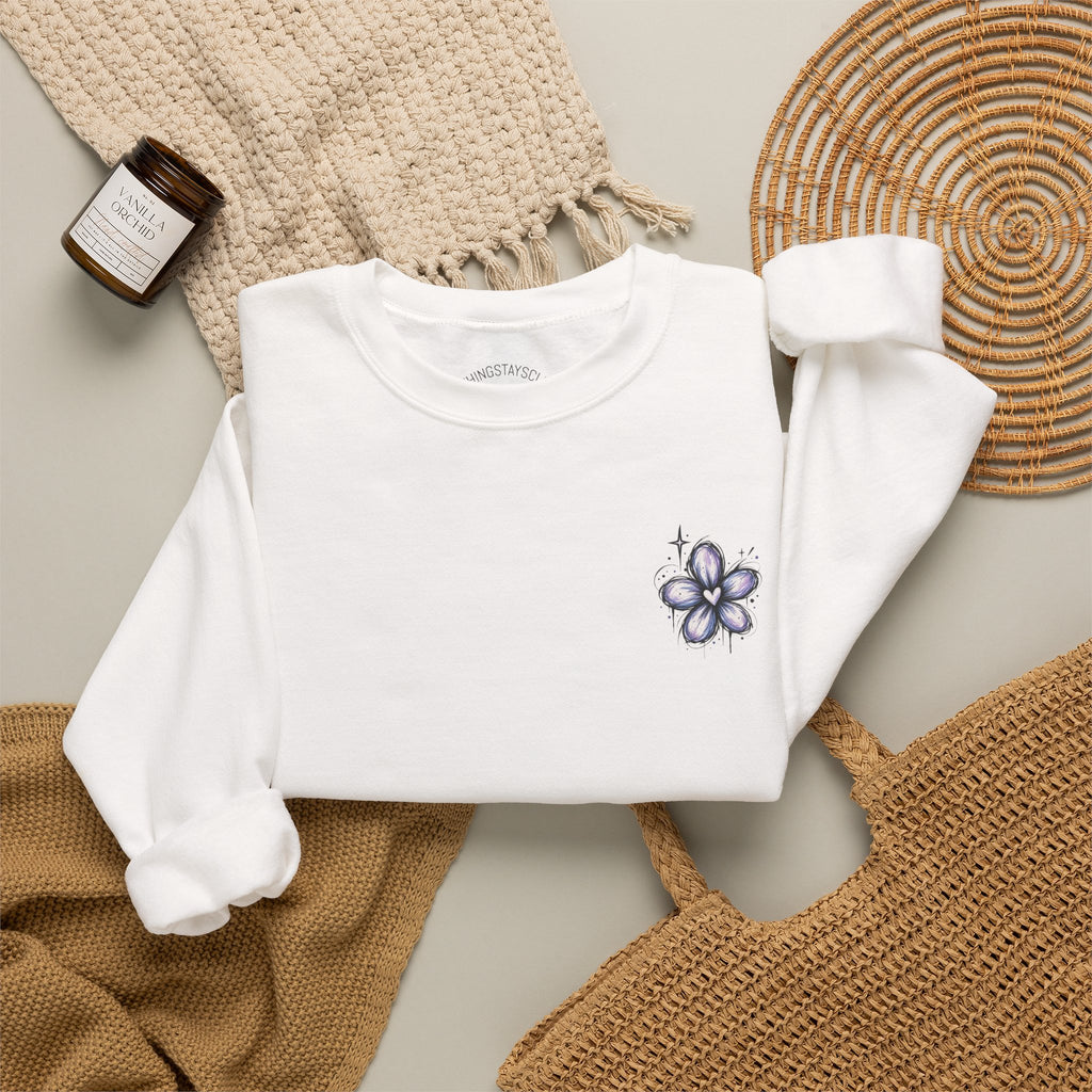 Small Purple Doodle Flower Crewneck Sweatshirt