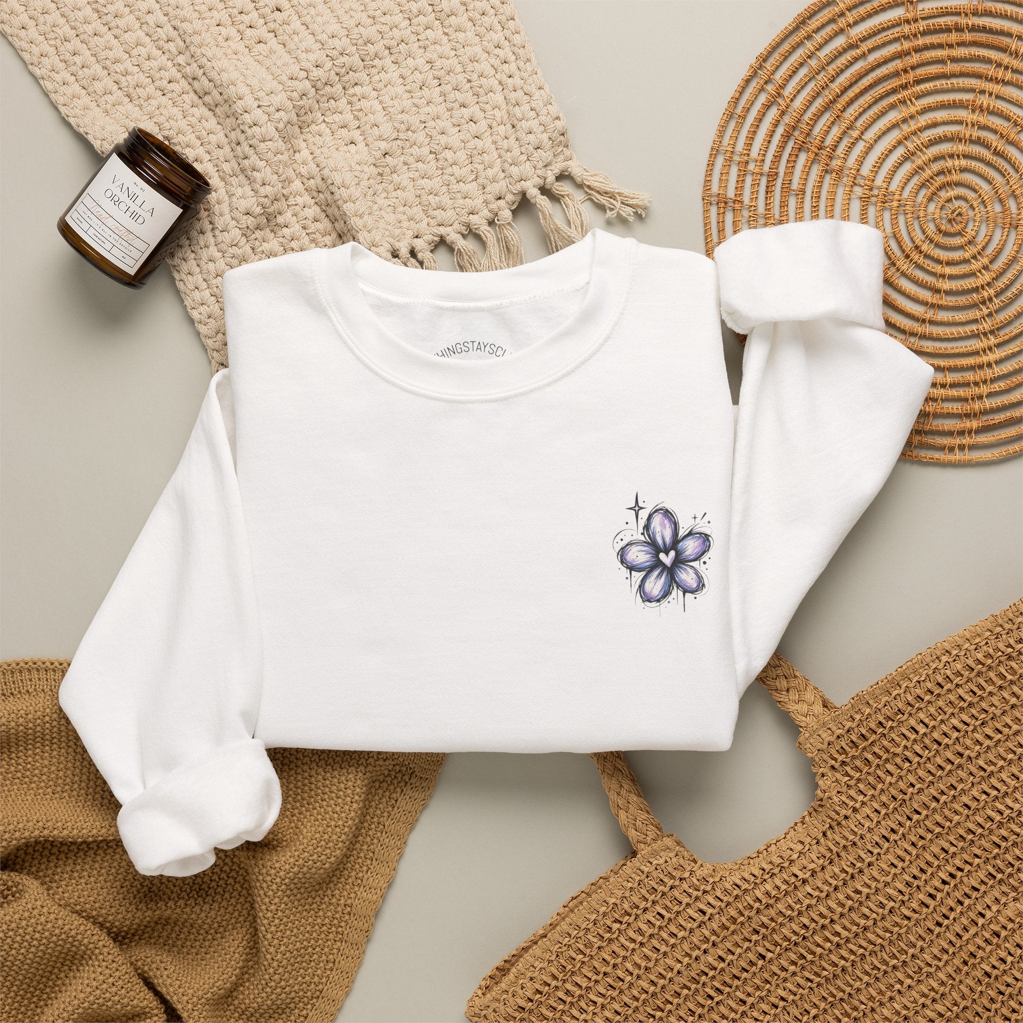 Small Purple Doodle Flower Crewneck Sweatshirt