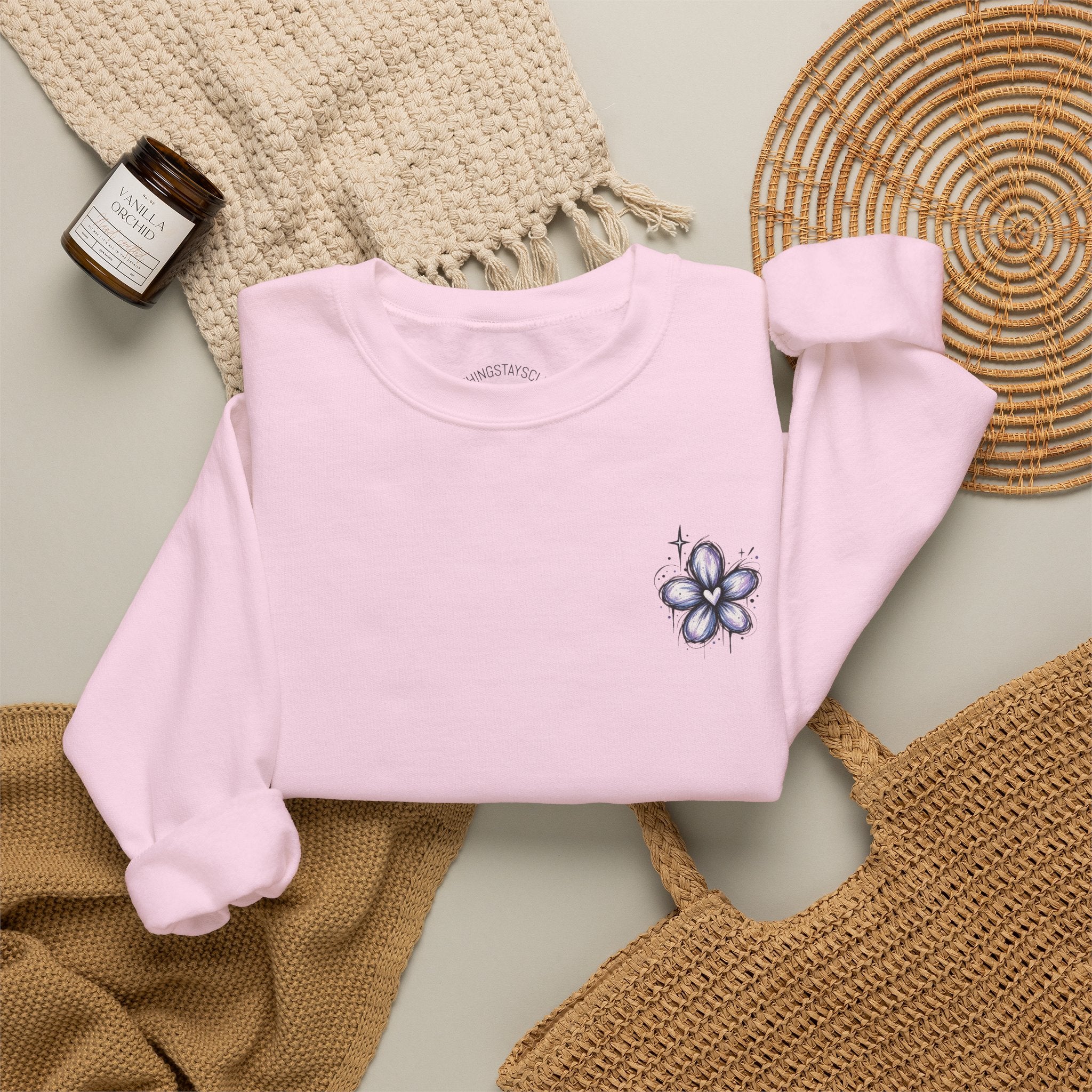 Small Purple Doodle Flower Crewneck Sweatshirt