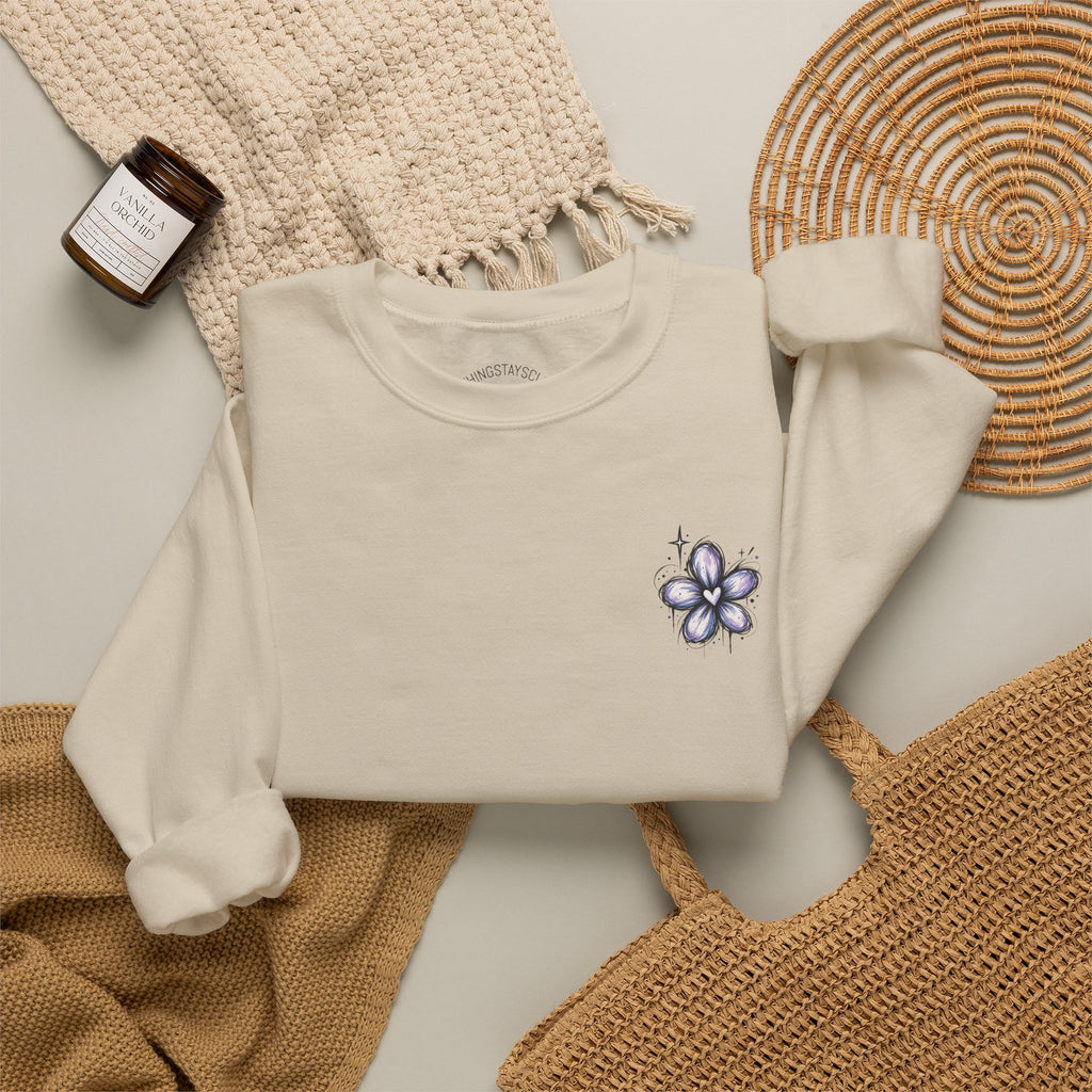 Small Purple Doodle Flower Crewneck Sweatshirt